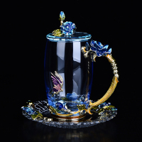 欧式珐琅彩水晶杯玻璃杯少女花茶杯家用带把水杯创意琳琅杯子