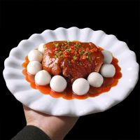 陶瓷盘子鱼盘家用异形菜盘酒店摆台餐具纯白色不规则创意套装聚宴|10英寸新荷叶2个装