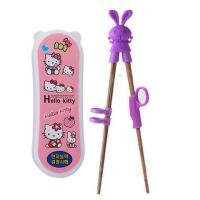 [实惠装]宝宝练习筷子学习筷纠正筷益智筷儿童筷子小孩生筷子K6|鸡翅木筷紫色兔子+送餐具盒