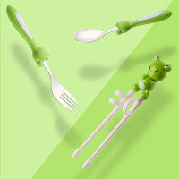 儿童筷子训练筷练习筷套装勺子可爱卡通儿童练习矫正筷子|青蛙叉勺筷三件套