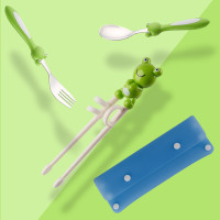 儿童筷子训练筷练习筷套装勺子可爱卡通儿童练习矫正筷子|青蛙叉勺筷便携袋