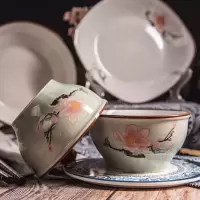 家用碗加厚防烫碗吃饭碗碟套装耐高温釉下彩玉兰花|4.5利比碗10个