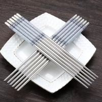 方形不锈钢筷子家用金属铁防滑防烫筷子10双家庭装|不锈钢青花瓷筷子20双送10支勺子]