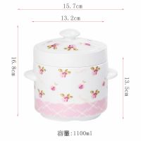 水蒸蛋盅隔水燕窝炖盅陶瓷带盖家用大小号炖罐炖锅煲汤骨瓷盅碗|粉佳人1100ml送汤勺蒸架百洁布