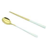 304西餐不锈钢北欧式如意餐具套装牛排刀叉勺筷子家用四件套|白金 勺筷两件套+便携盒