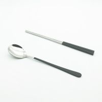 304西餐不锈钢北欧式如意餐具套装牛排刀叉勺筷子家用四件套|黑银 刀勺筷叉四件套