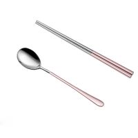 304西餐不锈钢北欧式如意餐具套装牛排刀叉勺筷子家用四件套|粉银 刀勺叉筷四件套+便携盒