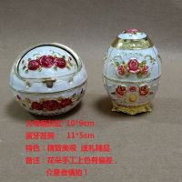 俄罗斯欧式复古牙签盒创意家用客厅高档按压式个性自动金属牙签筒O6|金红花烟灰缸牙签筒套装