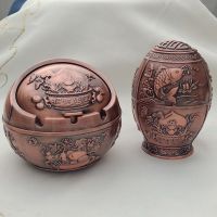 俄罗斯欧式复古牙签盒创意家用客厅高档按压式个性自动金属牙签筒O6|鱼烟灰缸+牙签筒套装红古色