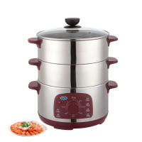 [工厂直销]电蒸锅多功能家用不锈钢竹笼大容量蒸笼蒸馒头C8|酒红色+两层不锈钢蒸笼(26CM)