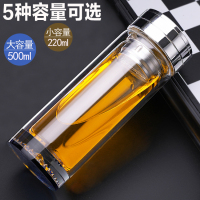 高档双层玻璃杯男女商务办公玻璃水杯带盖耐热水晶杯家用泡茶杯子