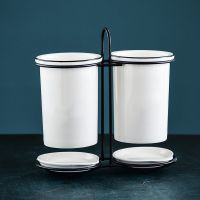 简约陶瓷筷子筒家用筷笼筷子桶筷筒沥水筷子架筷盒厨房餐具收纳盒|黑线铁架双筒