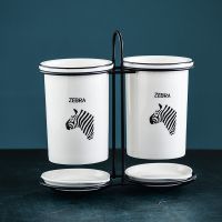 简约陶瓷筷子筒家用筷笼筷子桶筷筒沥水筷子架筷盒厨房餐具收纳盒|斑马铁架双筒