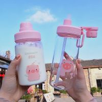 日系软萌少女心吸管玻璃杯小猪猪可爱萌粉色系学生防漏耐热水杯子