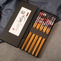 竹筷子家用楠竹印花五双家庭装竹子防滑防霉快子日式尖头筷子|招才猫款式 10双装(长约22.5CM)