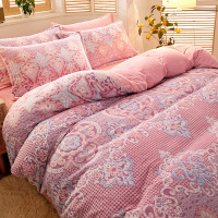 世泽轩家纺 秋冬6D牛奶雕花绒床上四件套单双人床上用品套件