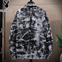 花花公子扎染牛仔外套男士韩版潮流帅气2021新款翻领百搭夹克上衣