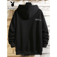 花花公子纯黑卫衣男士2021新款春秋季连帽潮牌ins宽松潮流百搭男