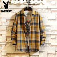 花花公子2021男士新款格子春秋季衬衫港风青少年帅气衬衣休闲上衣