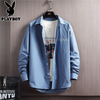 花花公子潮牌长袖韩版潮流帅气落肩宽松时尚衬衫男士外套休闲衬衣