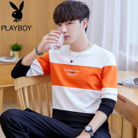 花花公子秋季新款男士长袖T恤休闲潮流条纹圆领男装上衣宽松卫衣