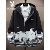 花花公子春秋季新款男士外套韩版潮流休闲工装连帽宽松夹克上衣服