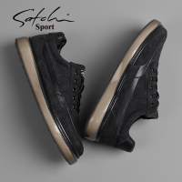 沙驰正品秋季男式帆布鞋时尚厚底板鞋韩版潮亚麻透气黑色休闲鞋男