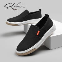 沙驰男鞋秋季新款帆布鞋男一脚蹬懒人鞋黑色透气休闲鞋软底鞋子潮