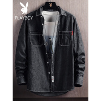 花花公子牛仔衬衫男士春秋季韩版潮流宽松长袖衬衣外套百搭上衣服