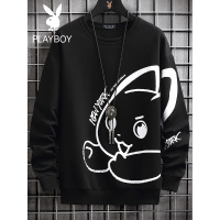 花花公子皮卡丘圆领卫衣男白色宽松男士秋装上衣服男装2021新款潮