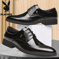 花花公子皮鞋男漆皮布洛克花亮皮英伦黑色亮皮真皮商务正装男鞋