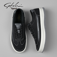 沙驰官方正品男鞋秋季透气男士板鞋黑色百搭帆布鞋厚底休闲鞋潮流