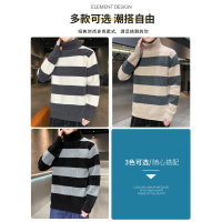 花花公子粗条春秋冬季加厚高领毛衣男宽松潮流2021新款男士针织衫