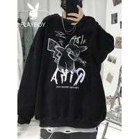 花花公子潮牌卡通印花圆领卫衣男街头宽松休闲情侣百搭上衣服ins