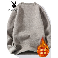 花花公子2021新款冬季一体绒毛衣男潮流圆领加厚保暖针织衫毛线衣