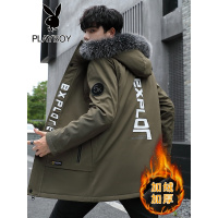 花花公子2021年棉衣男装冬季新款宽松连帽大毛领棉服潮牌百搭外套