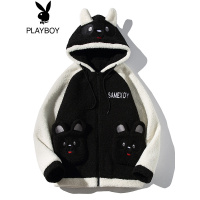 花花公子2021新款羊羔绒外套男士秋冬季颗粒绒韩版休闲加绒厚棉衣