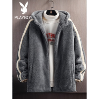 花花公子冬季新款男士颗粒绒连帽棉衣休闲宽松潮流韩版羊羔绒外套
