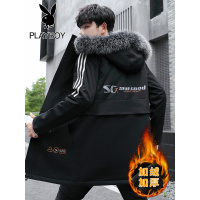 花花公子棉衣男冬季加绒加厚棉袄2021年新款潮流连帽棉服男士外套
