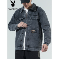 花花公子2022春秋新潮流休闲牛仔外套男时尚宽松翻领复古工装夹克