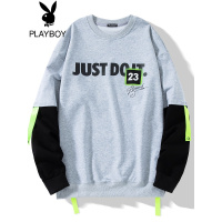 花花公子春秋季卫衣男士圆领潮牌青少年帅气外套假两件休闲上衣服