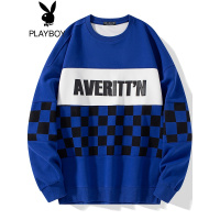 花花公子春秋潮流港风ins圆领套头卫衣男士宽松简约字母印花格子