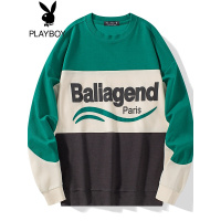 花花公子潮牌字母印花圆领无帽长袖拼色卫衣男2022春季新款套头衫