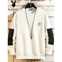 花花公子绣花纯色卫衣男春秋装字母百搭宽松青年潮牌男士圆领上衣