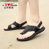 公牛世家皮凉鞋男真皮2022新款夏季外穿夹趾休闲凉拖鞋男士沙滩鞋