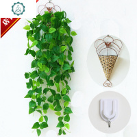 仿真植物吊篮假花藤条塑料绿叶树叶绿萝叶子吊兰室内壁挂装饰藤蔓 封后 白边爬山虎一束(送挂篮)