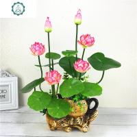 一盆仿真荷花莲花供佛花小套装 塑料假花小盆栽家居装饰摆件 封后 茶壶盆+黄色荷花