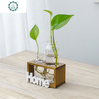 ins简约木质水培玻璃花瓶水培植物透明插花花器客厅家居装饰摆件 封后 旧色水培挂板爱心