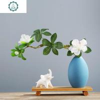 创意陶瓷小花瓶ins风简约北欧装饰品电视柜客厅玄关假花插花摆件 封后 唐姿蓝小--大象(套) 小