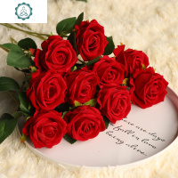 仿真玫瑰花假花花束客厅家居餐桌装饰花摆设干花绢花塑料花艺摆件 封后 绒布玫瑰:嫣粉10支